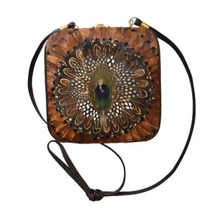 Vintage Comeco Peacock Feather Purse Crossbody Bag Womens Multicolor